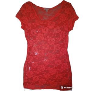 BONGO Junior‎ M Sheer Floral Salmon Pink Blouse Lightweight Dressy Top